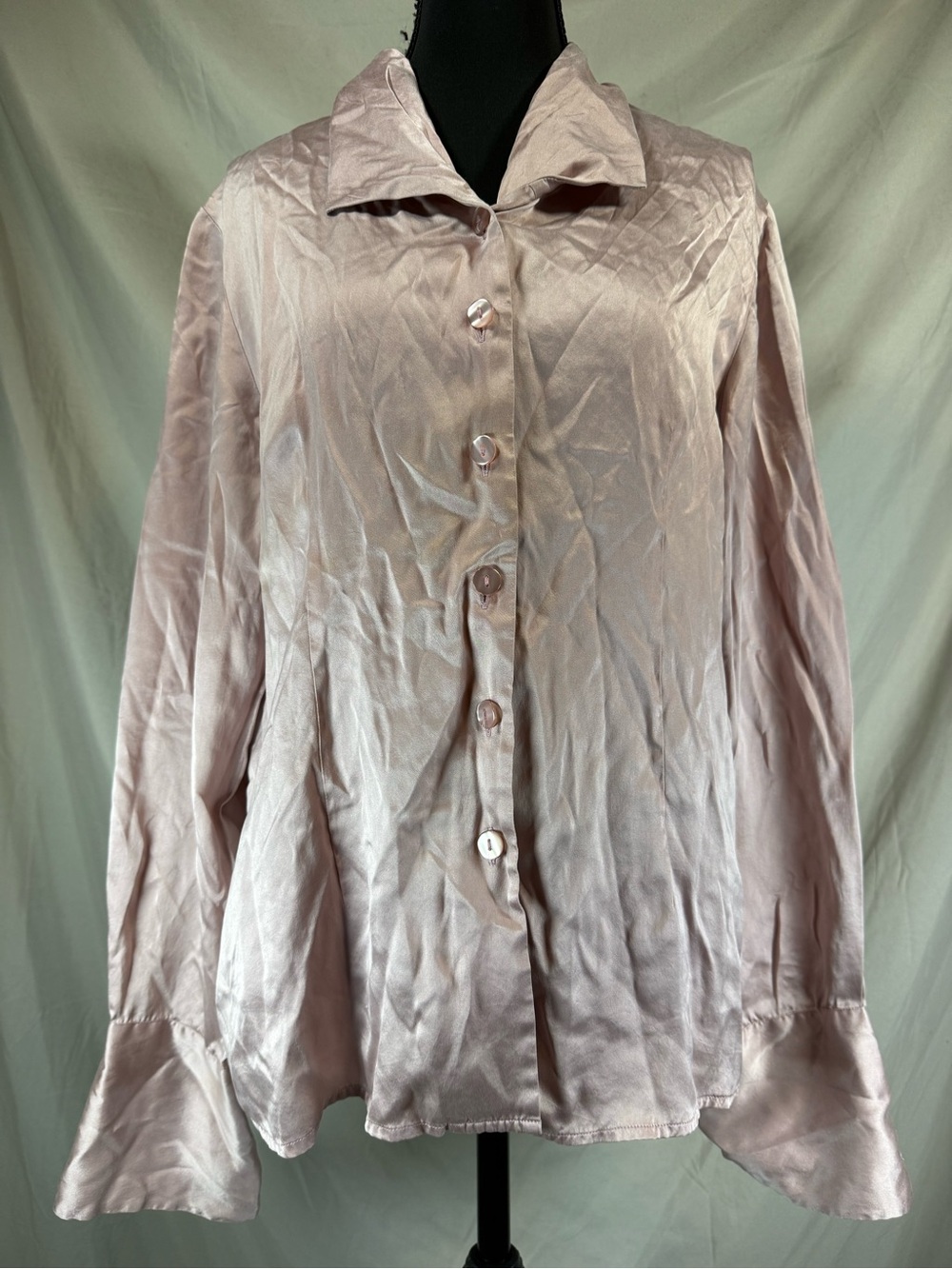 Vintage Anna and Frank 100% Silk Blush Pink Button-Up Blouse - Size Medium